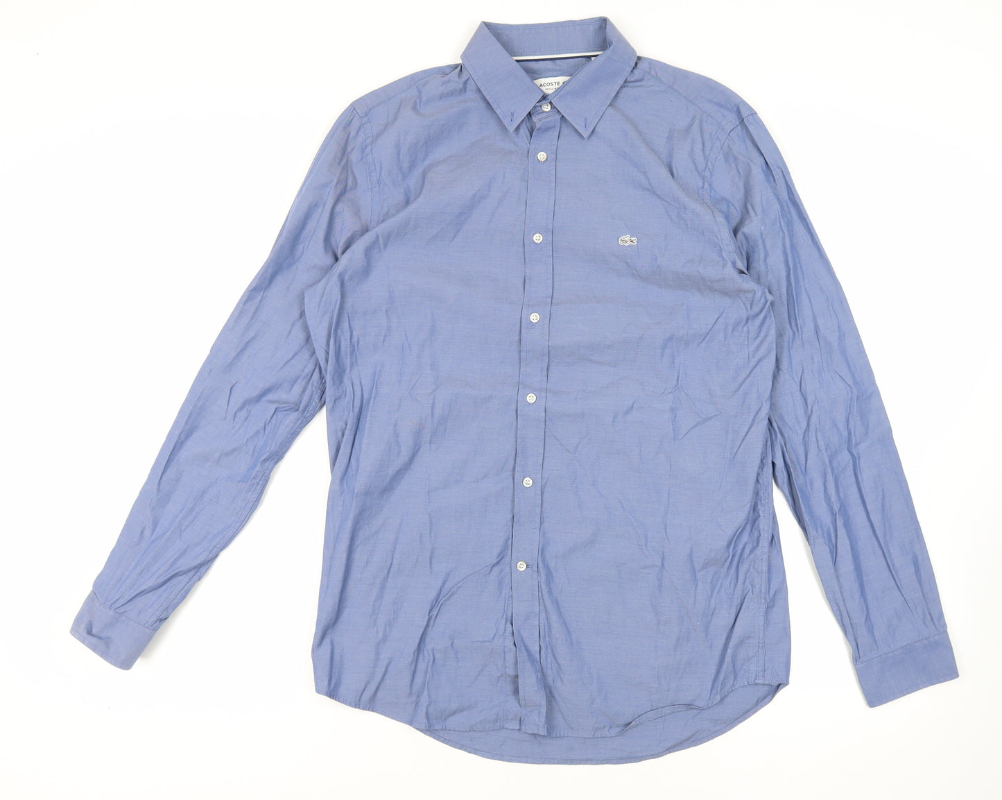 Lacoste Mens Blue Cotton Button-Up Size 16 Collared Button - Logo