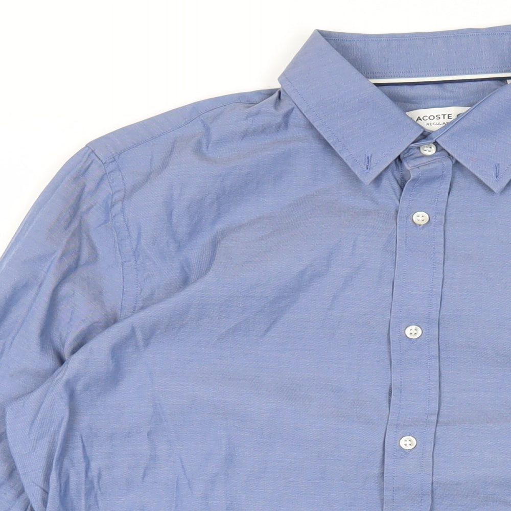 Lacoste Mens Blue Cotton Button-Up Size 16 Collared Button - Logo