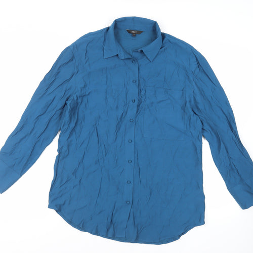 NEXT Womens Blue Viscose Tunic Button-Up Size 12 Collared