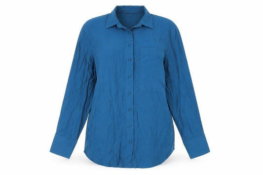 Front view of Next women’s blue viscose tunic button-up, size UK 12, collared