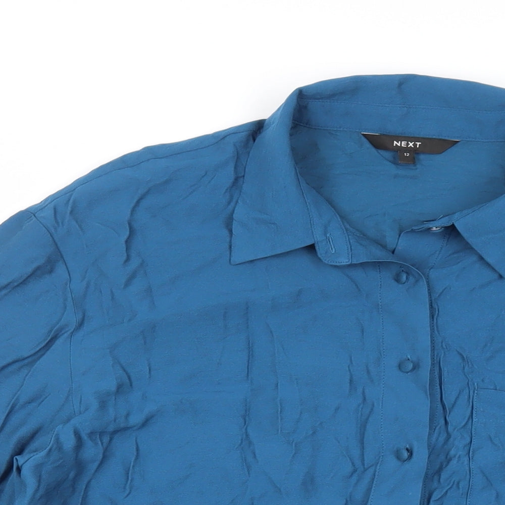 NEXT Womens Blue Viscose Tunic Button-Up Size 12 Collared
