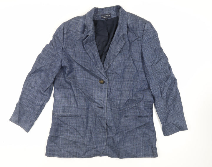 Paul Costelloe Womens Blue Plaid Jacket Blazer Size 12 Button