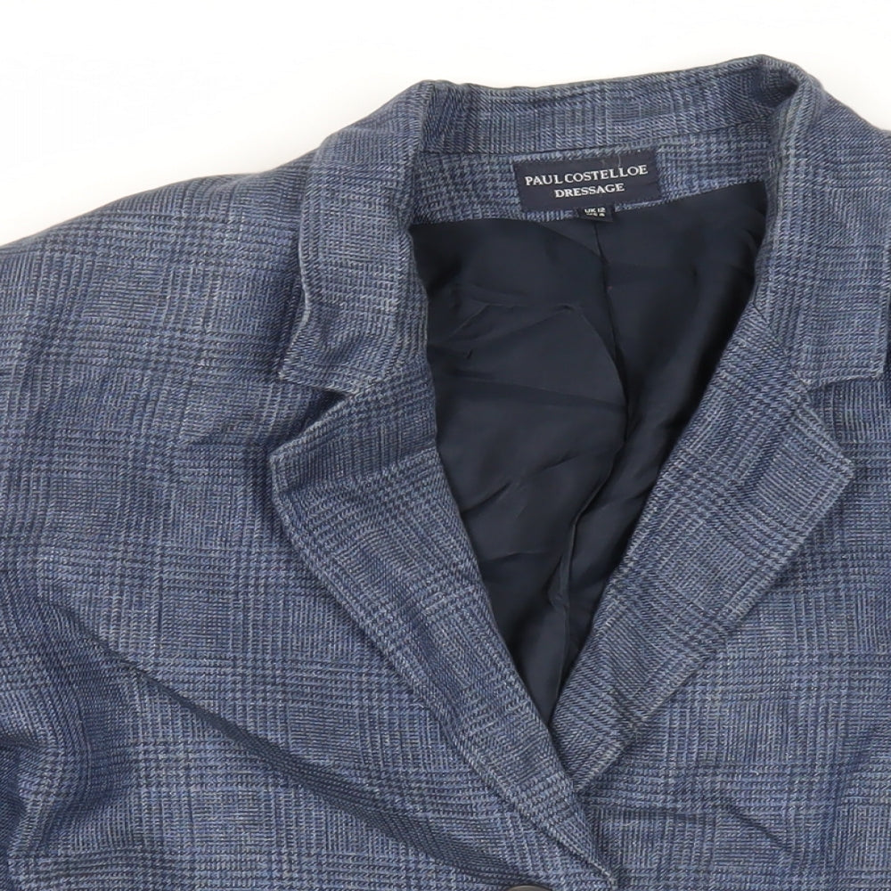 Paul Costelloe Womens Blue Plaid Jacket Blazer Size 12 Button