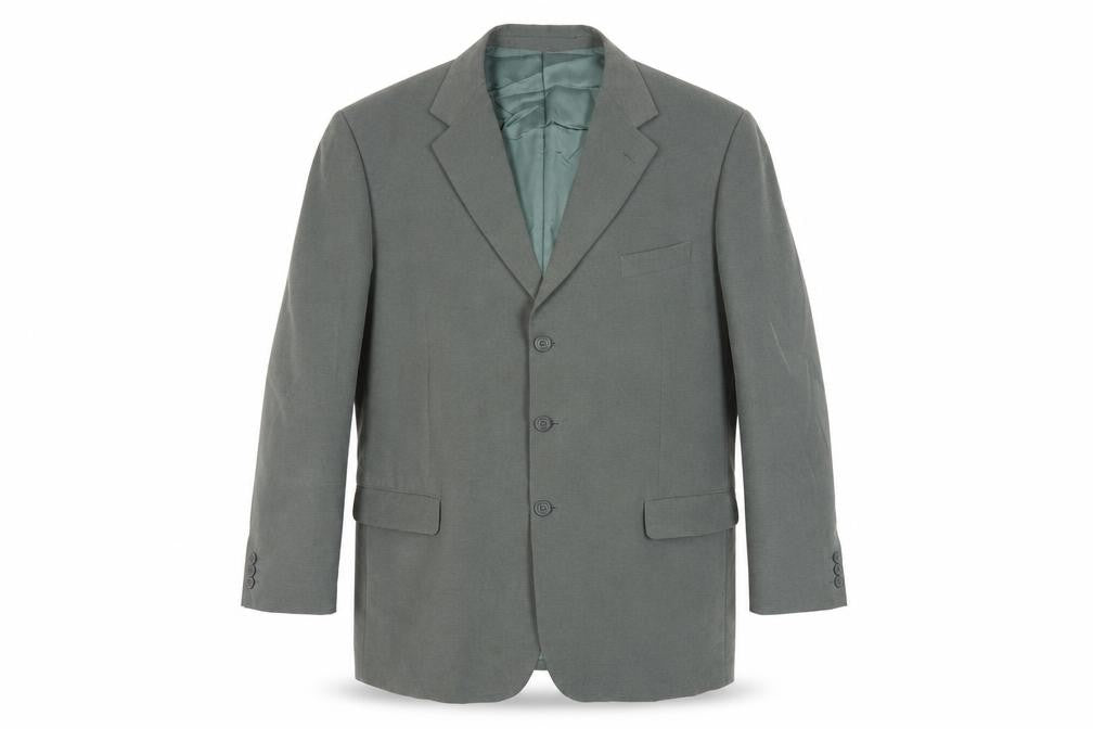Front view of Marks & Spencer men’s green polyester jacket blazer, size 46, regular