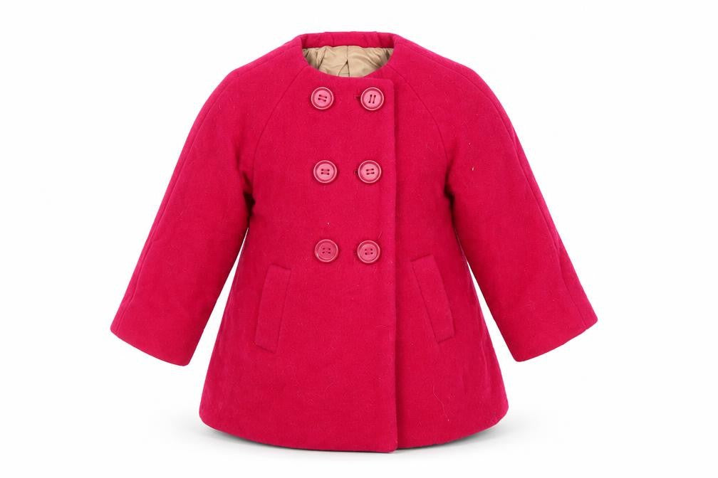 Front view of Zara girls’ pink basic coat coat, size 9-12, months button