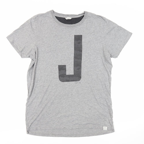 JACK & JONES Mens Grey Cotton T-Shirt Size M Crew Neck - Logo