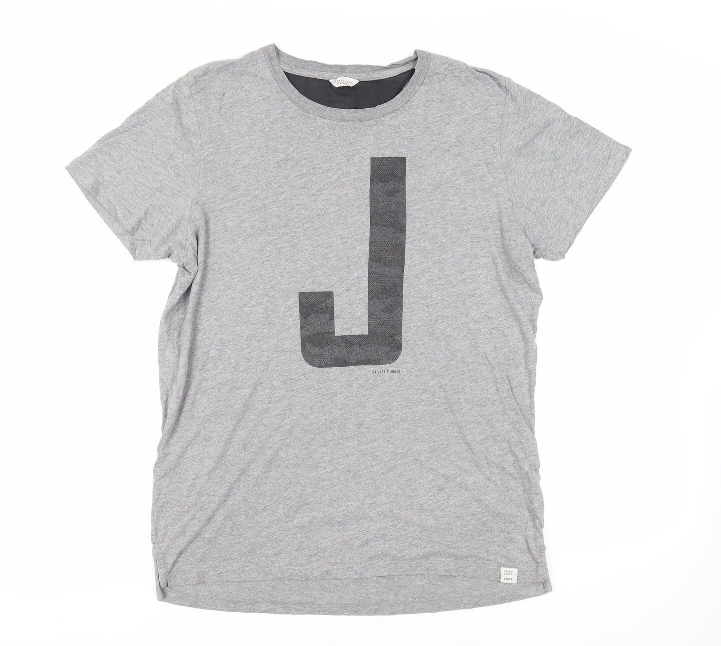 JACK & JONES Mens Grey Cotton T-Shirt Size M Crew Neck - Logo