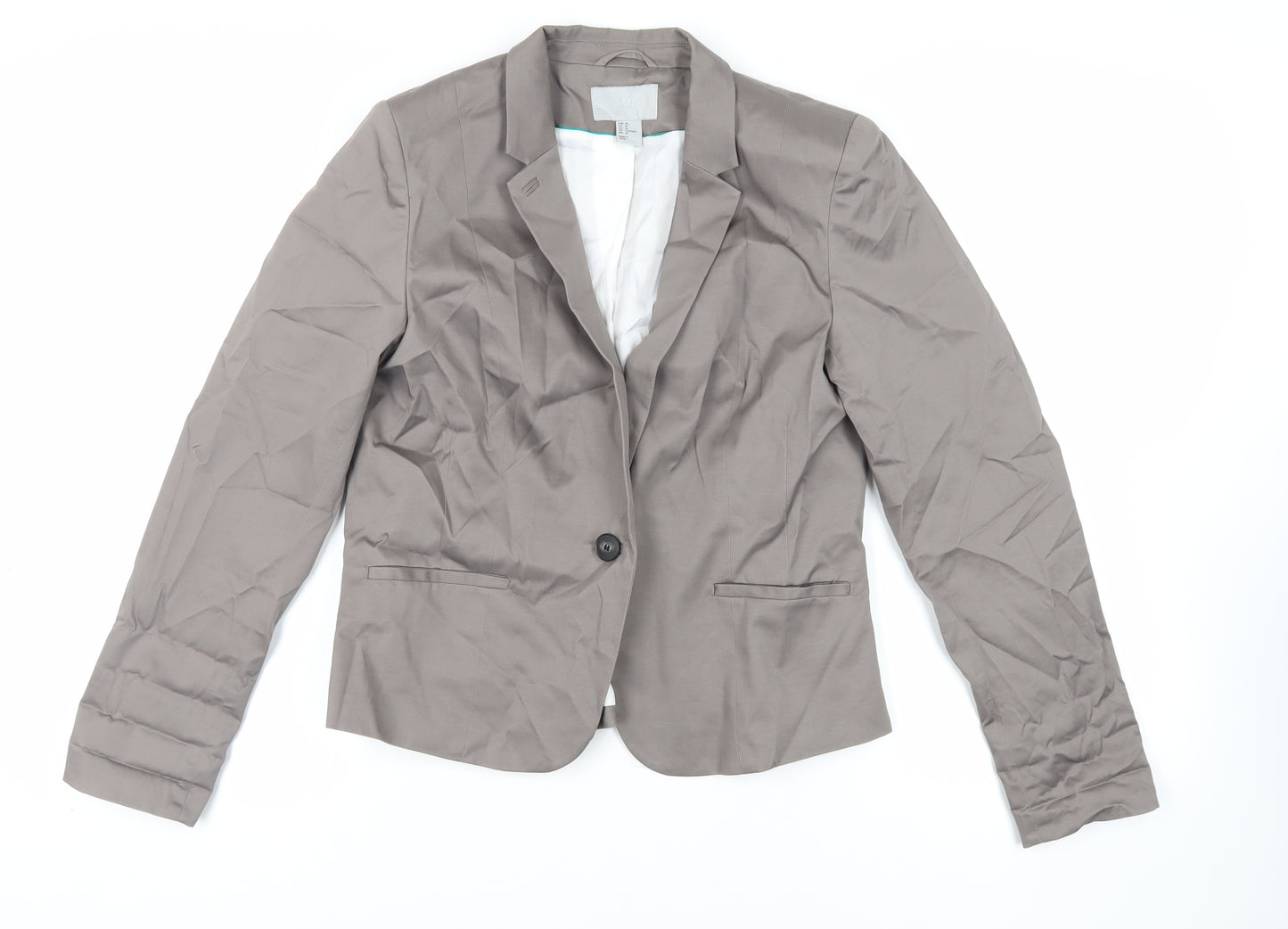 H&M Womens Grey Jacket Blazer Size 16 Button
