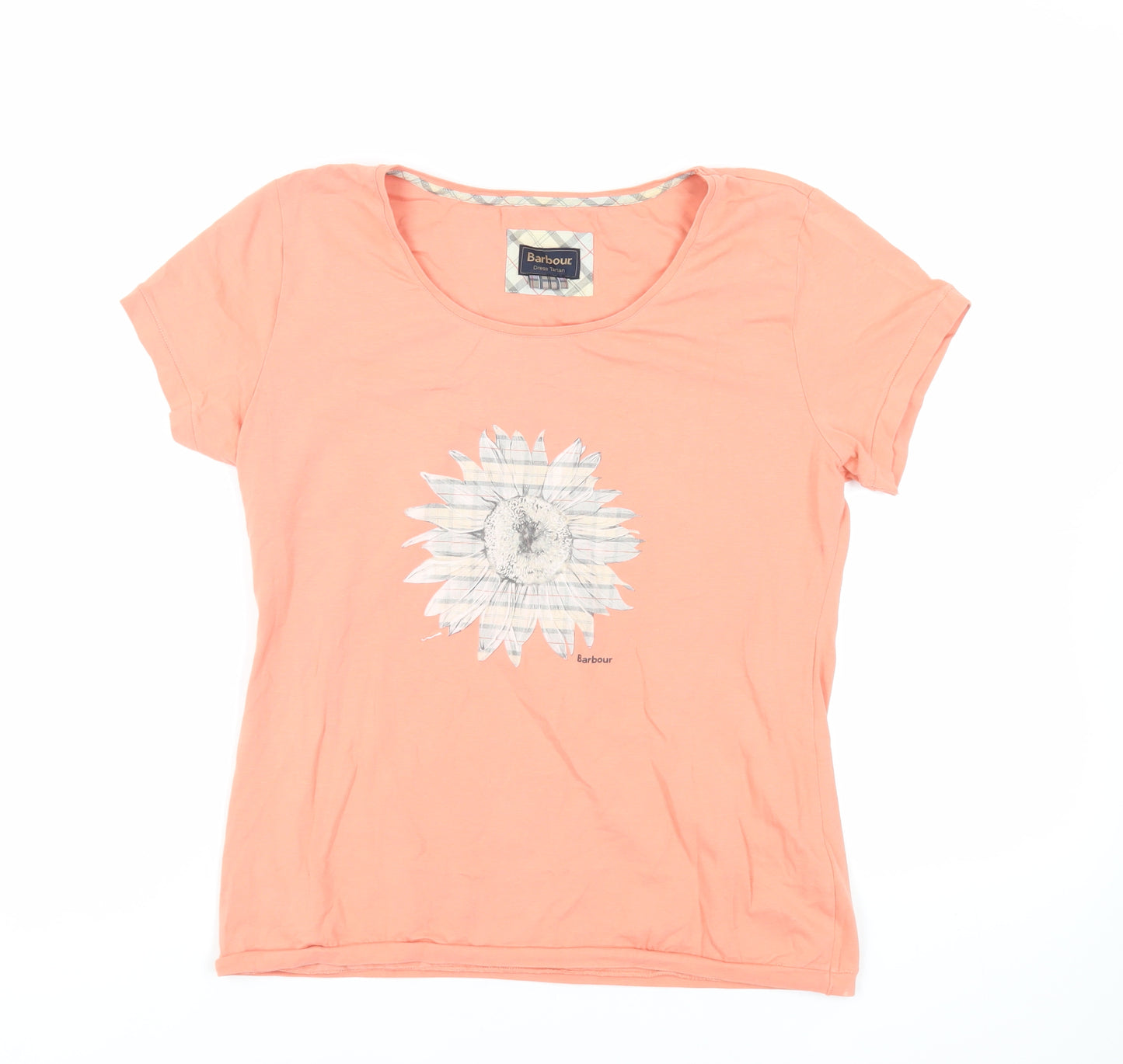 Barbour Womens Orange Cotton Basic T-Shirt Size 14 Crew Neck - Logo