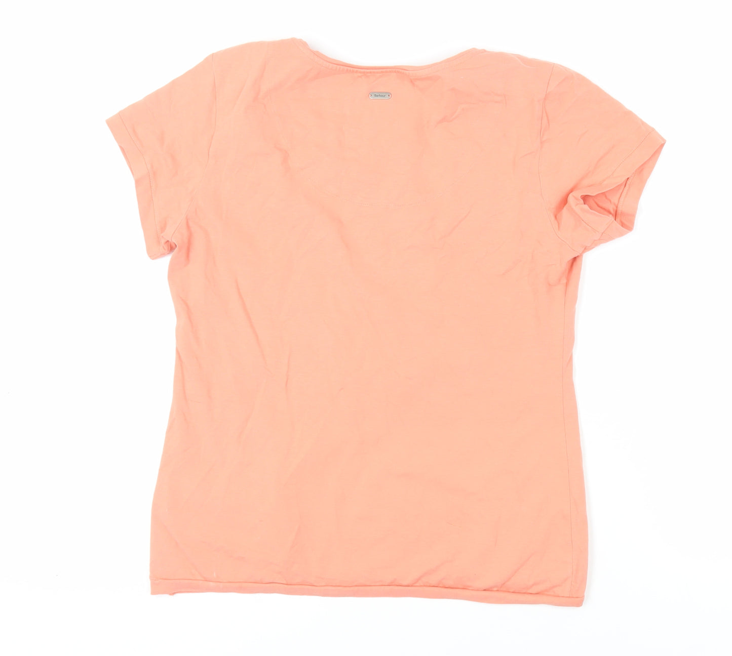 Barbour Womens Orange Cotton Basic T-Shirt Size 14 Crew Neck - Logo