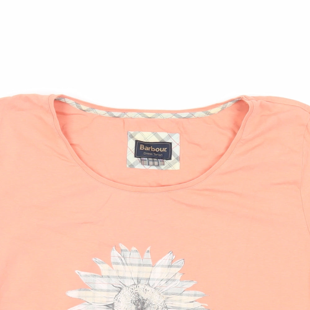 Barbour Womens Orange Cotton Basic T-Shirt Size 14 Crew Neck - Logo