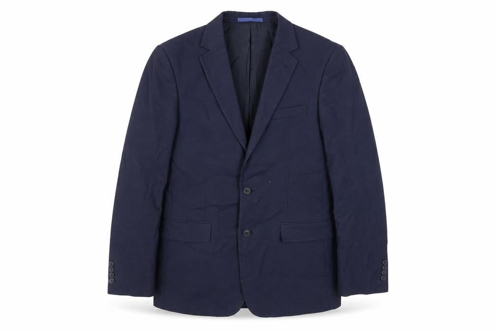 Front view of Marks & Spencer men’s blue polyester jacket suit jacket, size 40, regular