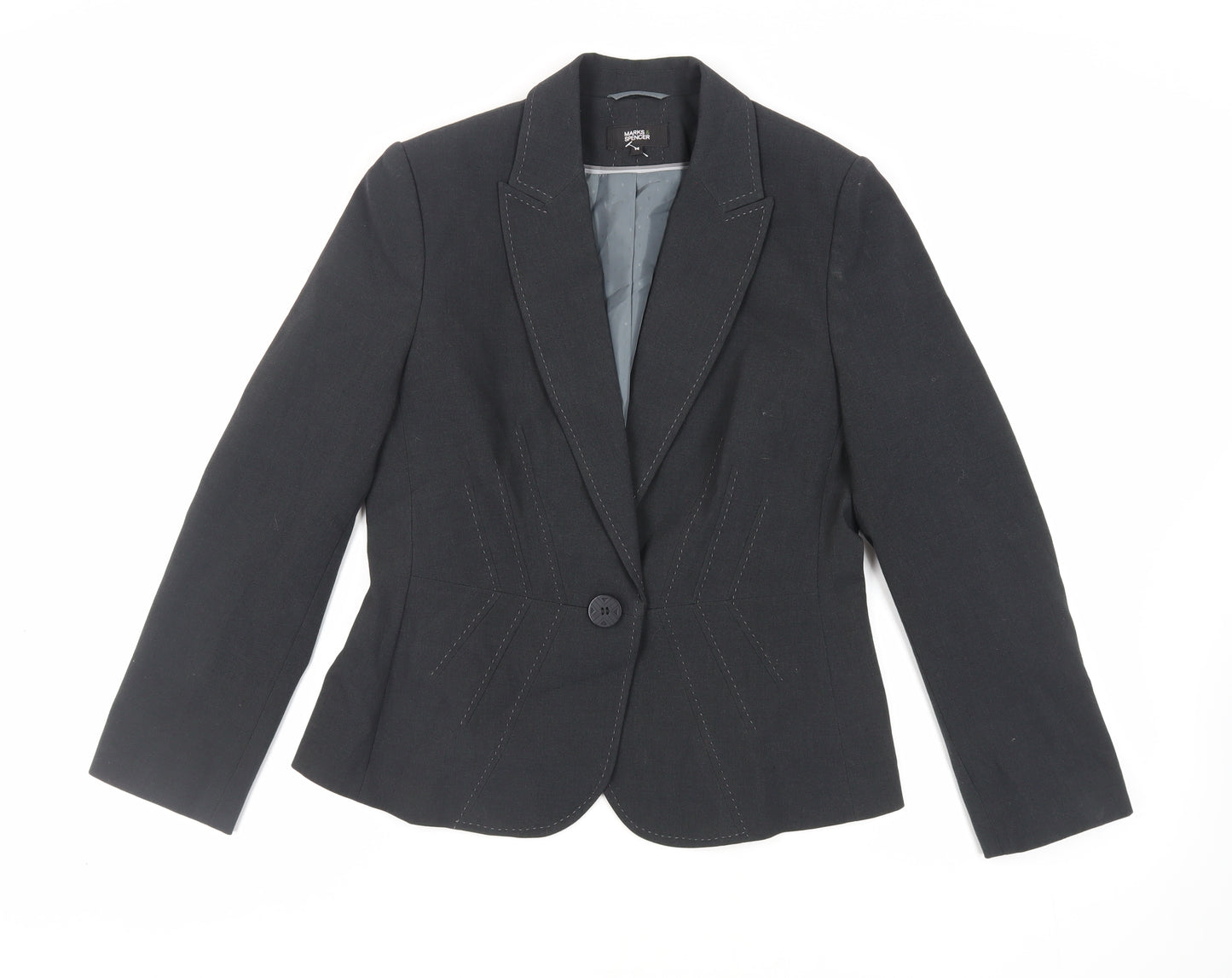 Marks and Spencer Womens Grey Jacket Blazer Size 14 Button - Contrasting Stitching