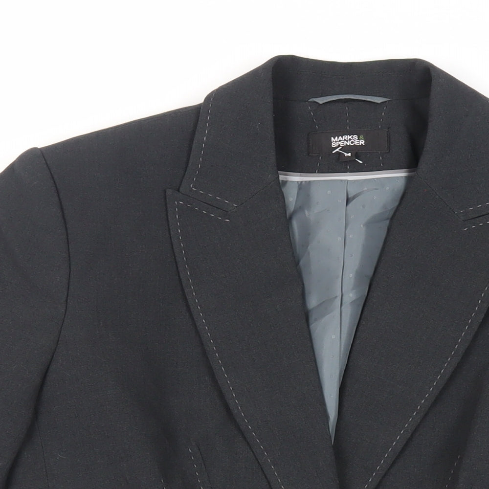Marks and Spencer Womens Grey Jacket Blazer Size 14 Button - Contrasting Stitching
