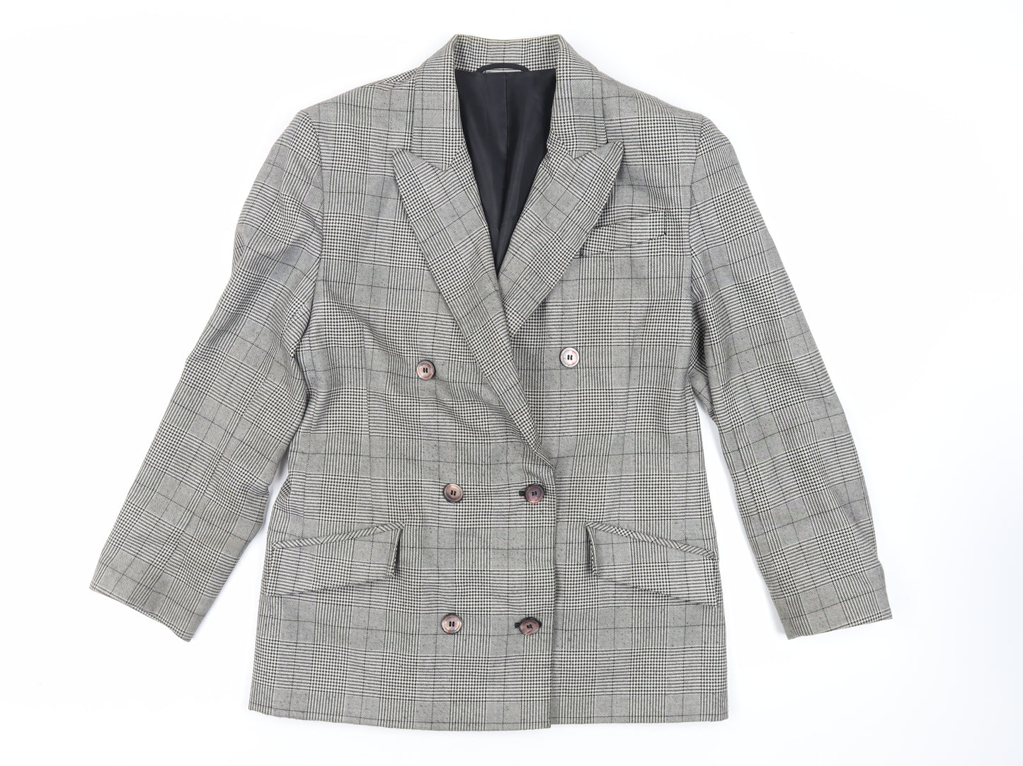 St Michael Womens Grey Plaid Jacket Blazer Size 12 Button - Vintage