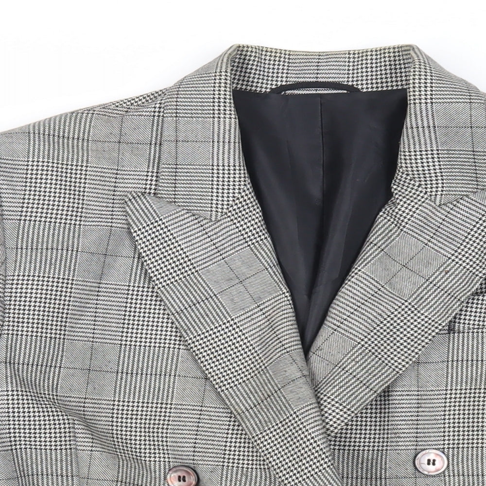St Michael Womens Grey Plaid Jacket Blazer Size 12 Button - Vintage