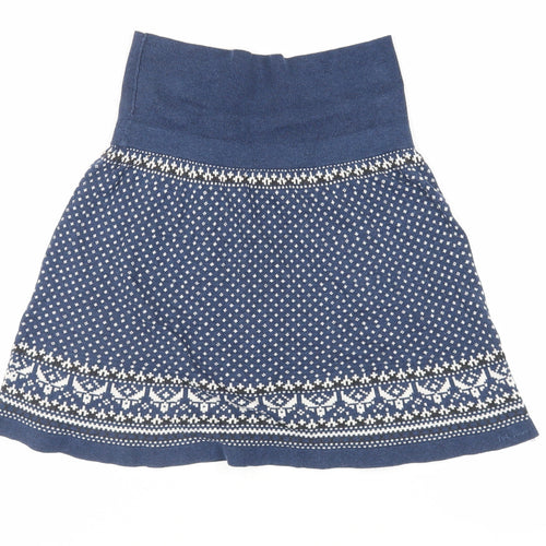 Fat Face Womens Blue Fair Isle Cotton Flare Skirt Size 10 Button