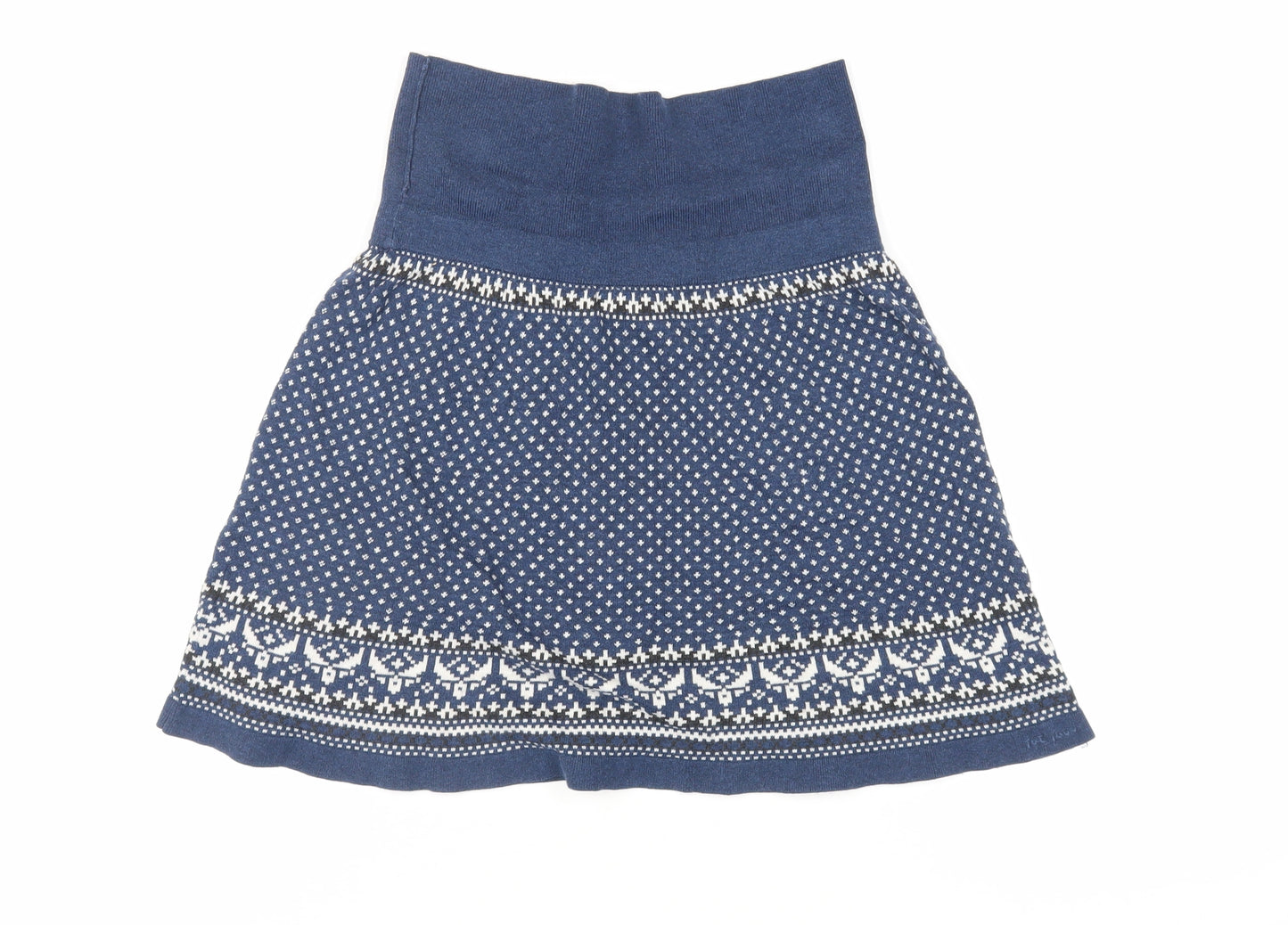 Fat Face Womens Blue Fair Isle Cotton Flare Skirt Size 10 Button