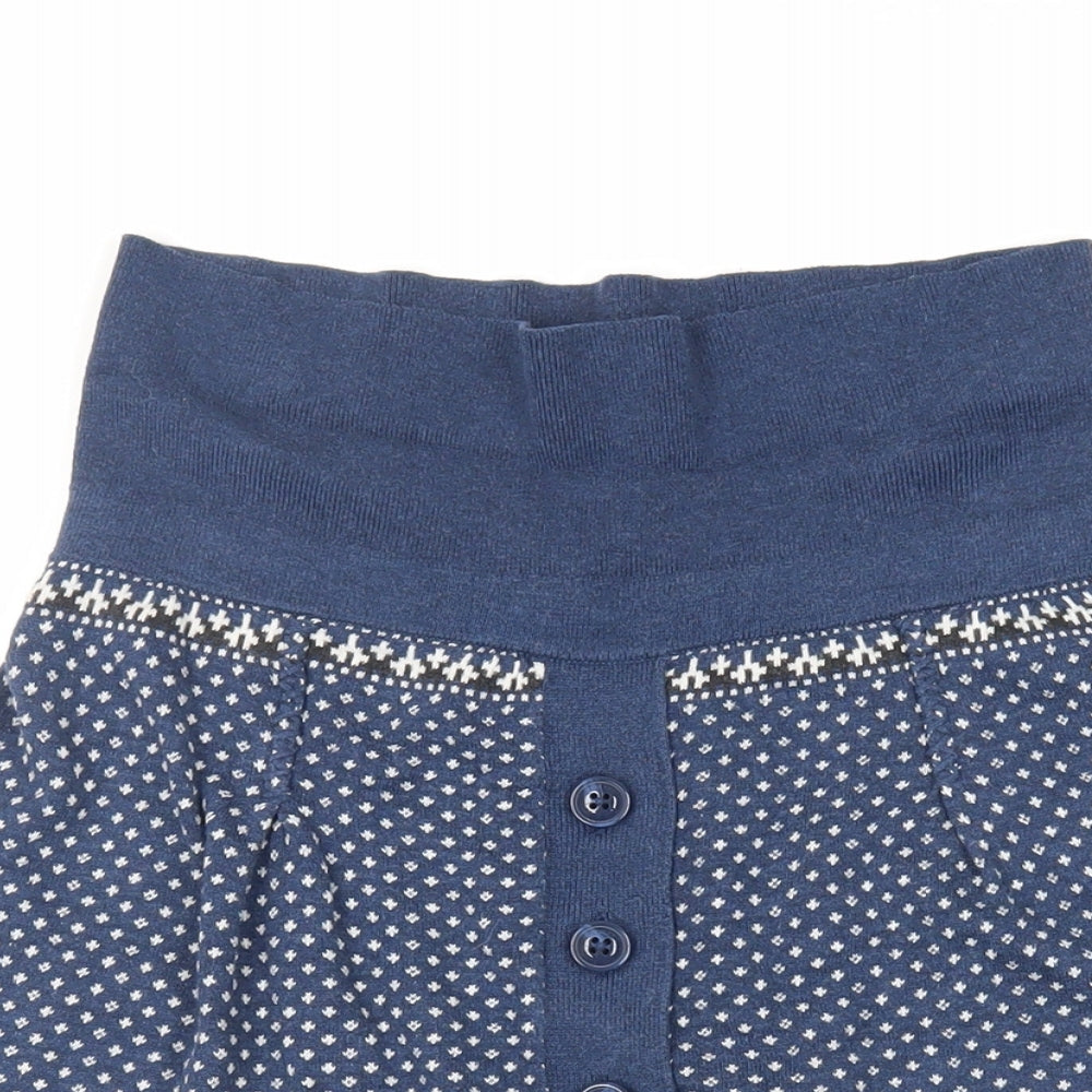 Fat Face Womens Blue Fair Isle Cotton Flare Skirt Size 10 Button