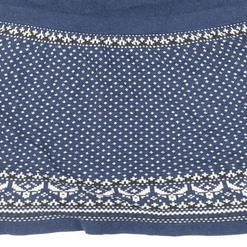 Fat Face Womens Blue Fair Isle Cotton Flare Skirt Size 10 Button