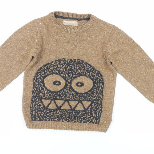 NEXT Boys Brown Crew Neck Cotton Pullover Jumper Size 4-5 Years Pullover - Cute Monster