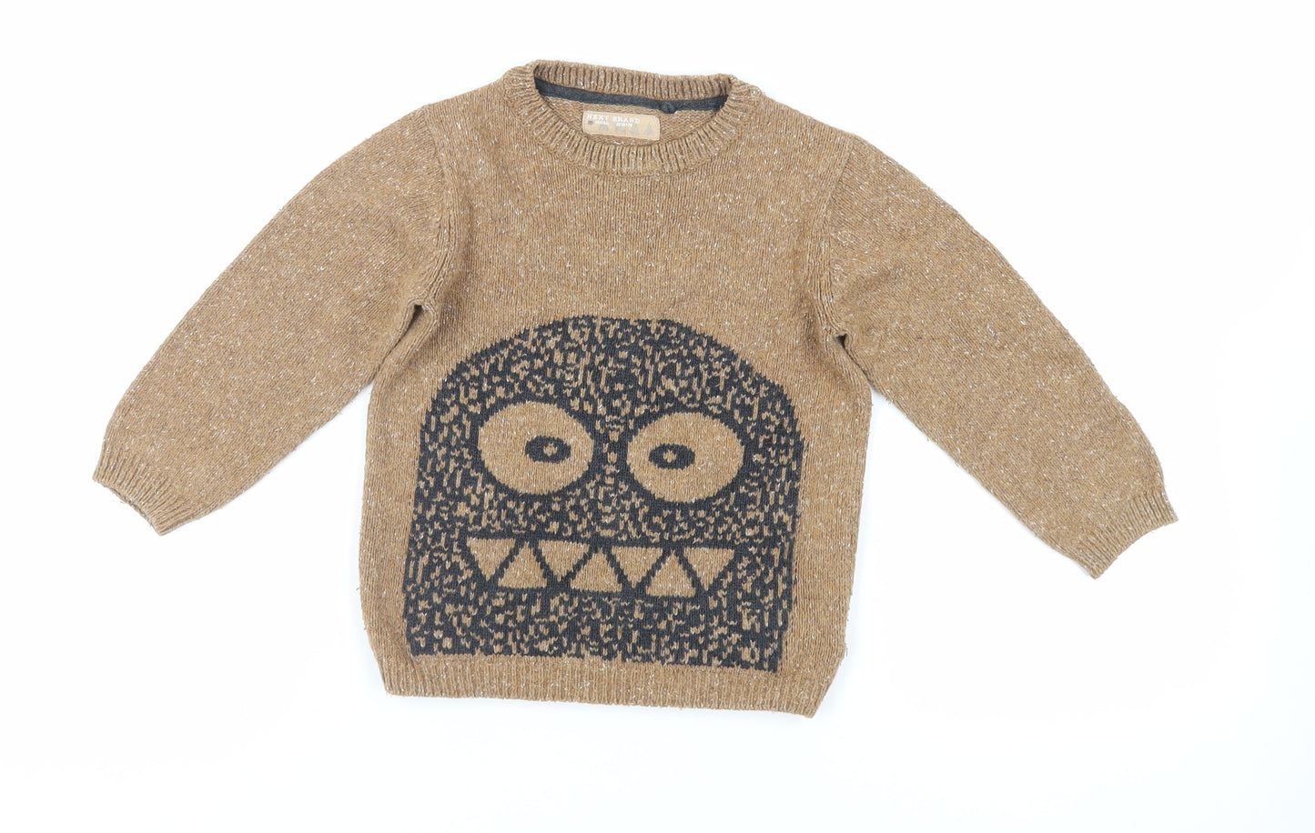 NEXT Boys Brown Crew Neck Cotton Pullover Jumper Size 4-5 Years Pullover - Cute Monster