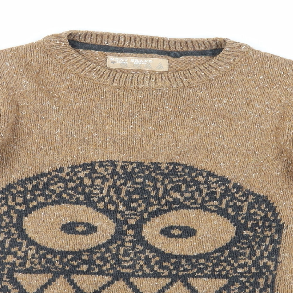 NEXT Boys Brown Crew Neck Cotton Pullover Jumper Size 4-5 Years Pullover - Cute Monster