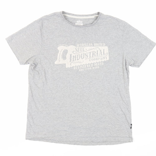 Site Mens Grey Cotton T-Shirt Size L Crew Neck