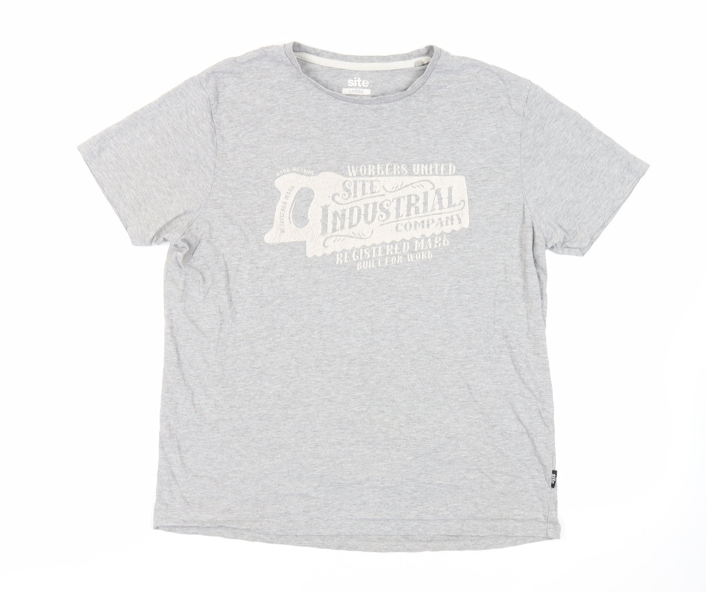 Site Mens Grey Cotton T-Shirt Size L Crew Neck
