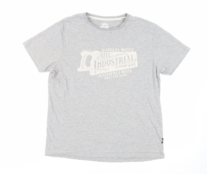 Site Mens Grey Cotton T-Shirt Size L Crew Neck