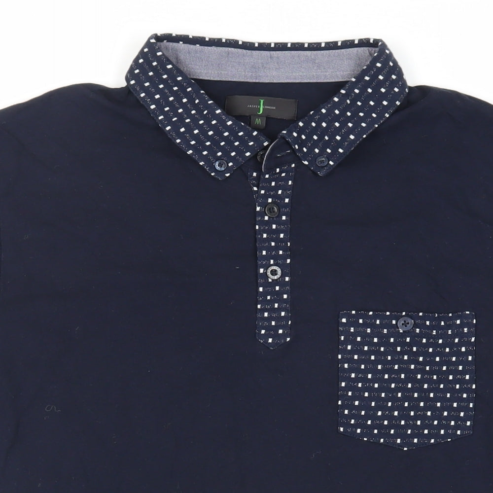 Jasper Conran Mens Blue Geometric Cotton Polo Size M Collared Button