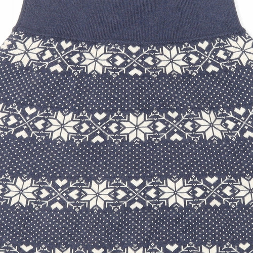 Fat Face Womens Blue Fair Isle Cotton Flare Skirt Size 8 Button