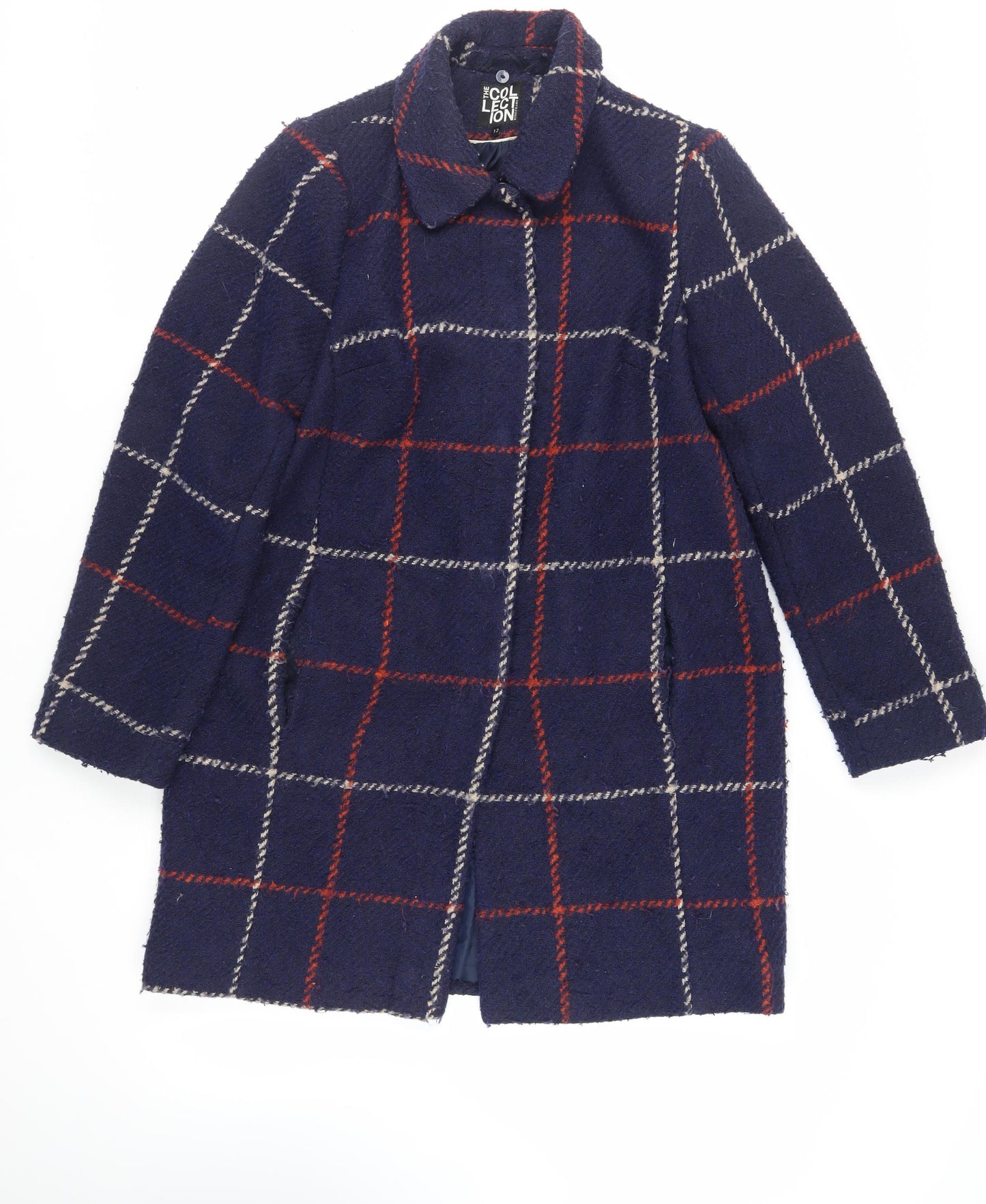 Debenhams Womens Blue Plaid Overcoat Coat Size 12 Button