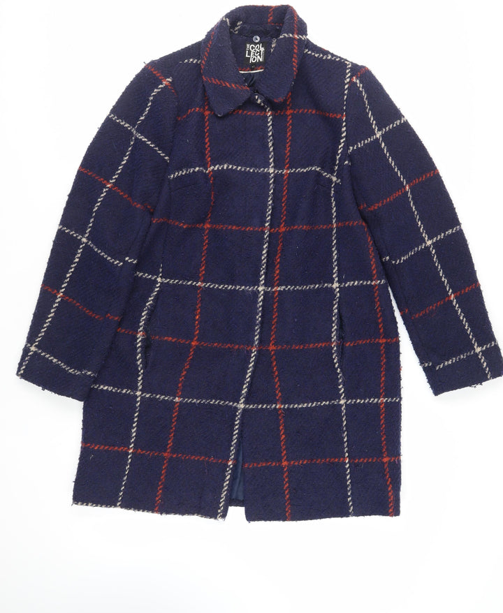 Debenhams Womens Blue Plaid Overcoat Coat Size 12 Button