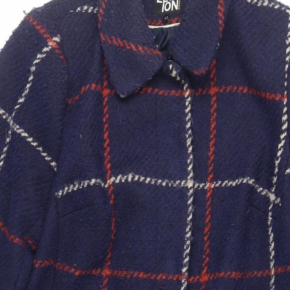 Debenhams Womens Blue Plaid Overcoat Coat Size 12 Button