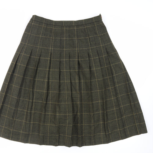 EWM Womens Green Plaid Wool Pleated Skirt Size 16 Zip - Lined