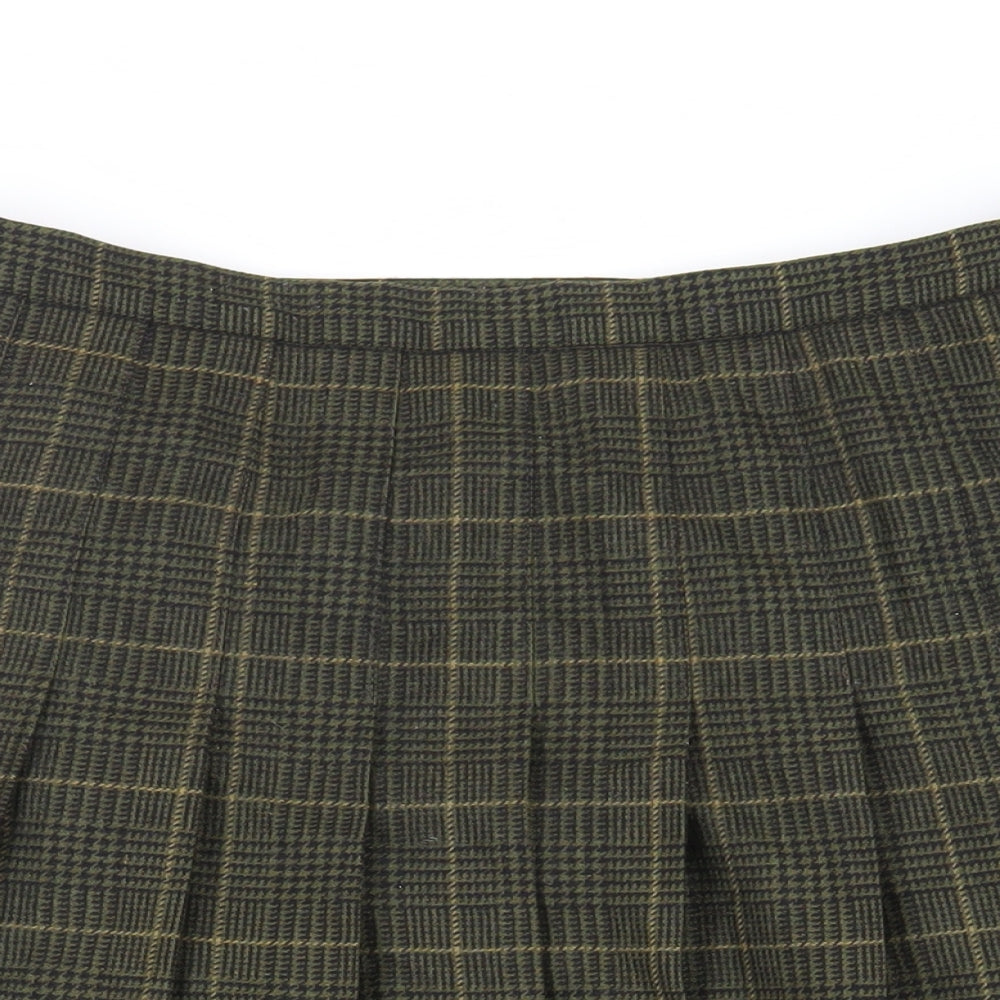 EWM Womens Green Plaid Wool Pleated Skirt Size 16 Zip - Lined