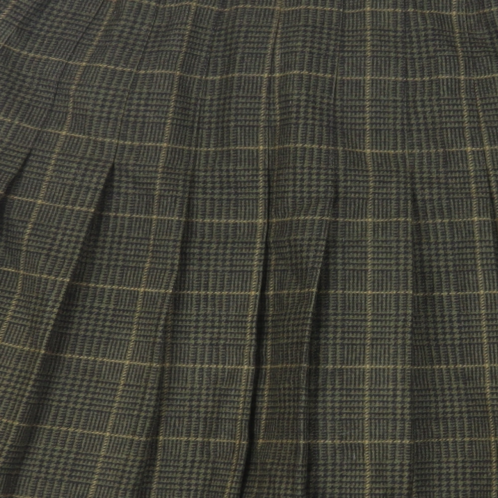 EWM Womens Green Plaid Wool Pleated Skirt Size 16 Zip - Lined