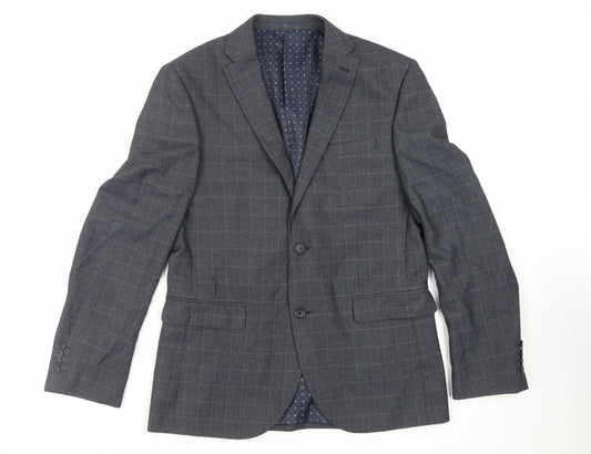 NEXT Mens Blue Plaid Polyester Jacket Suit Jacket Size 42 Regular