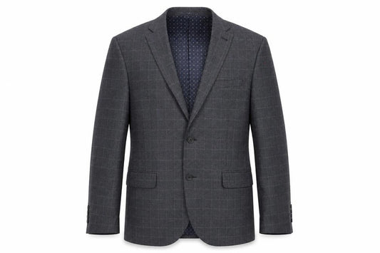 Front view of Next men’s blue plaid polyester jacket suit jacket, size 42, regular