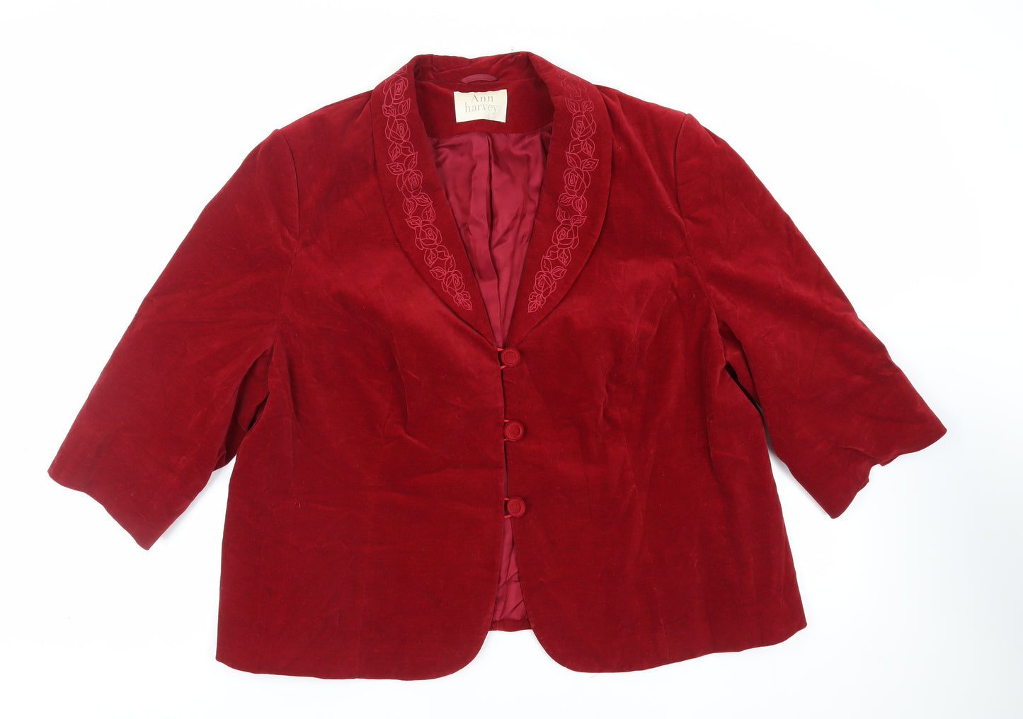 Ann Harvey Womens Red Jacket Blazer Size 26 Button - Embroidered Detail