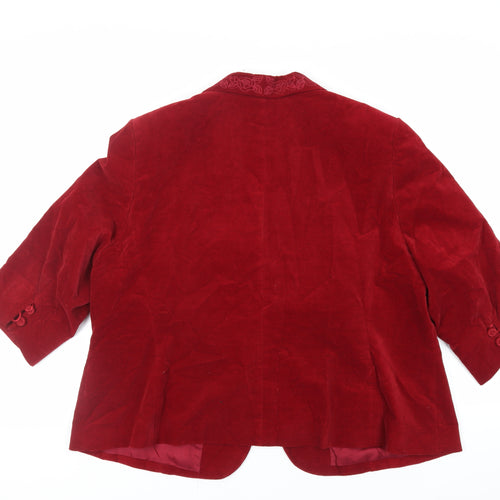 Ann Harvey Womens Red Jacket Blazer Size 26 Button - Embroidered Detail