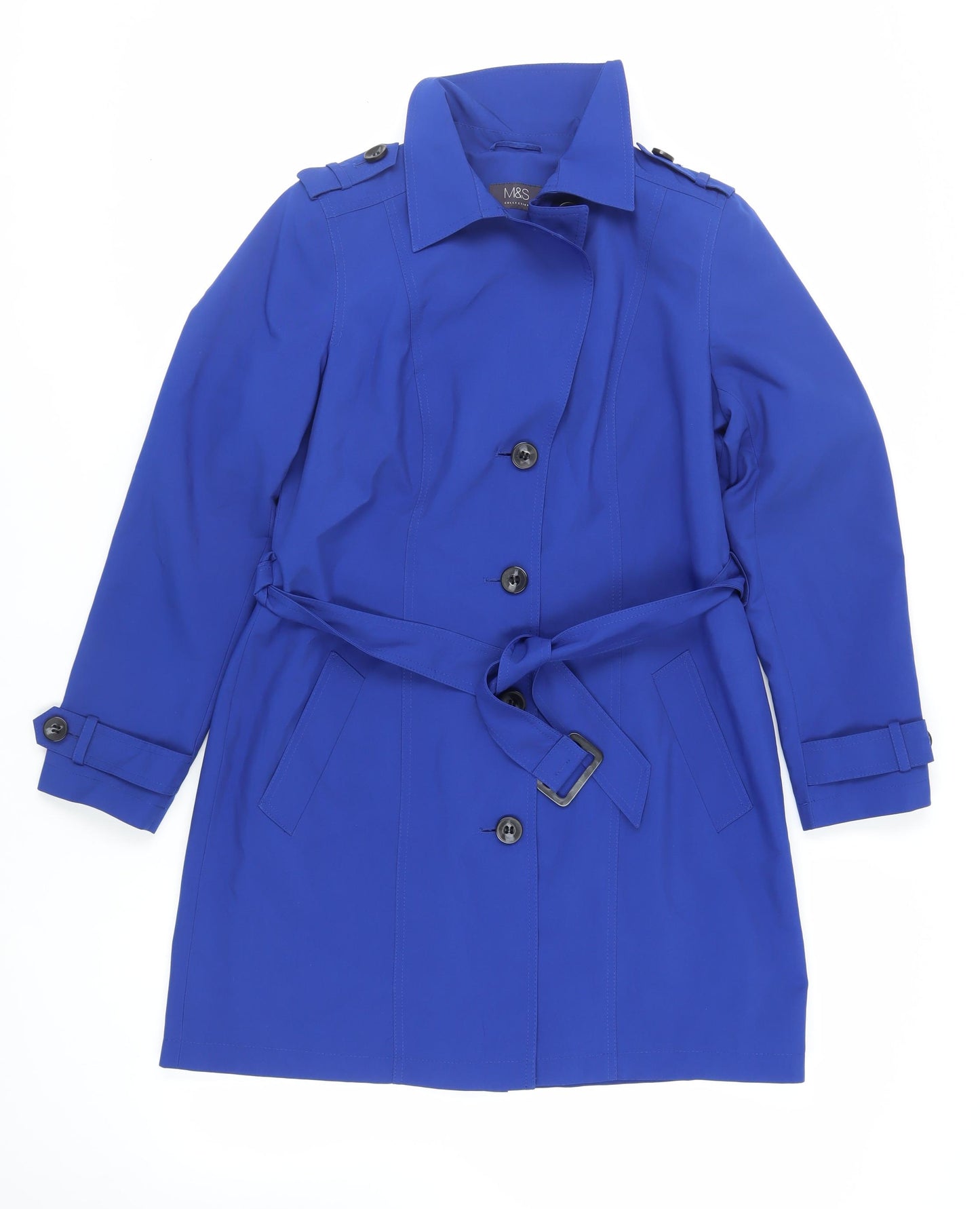Marks and Spencer Womens Blue Trench Coat Coat Size 14 Button - Belted