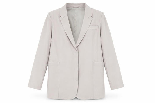 Front view of KAIIA women’s beige jacket blazer, size UK 12, button