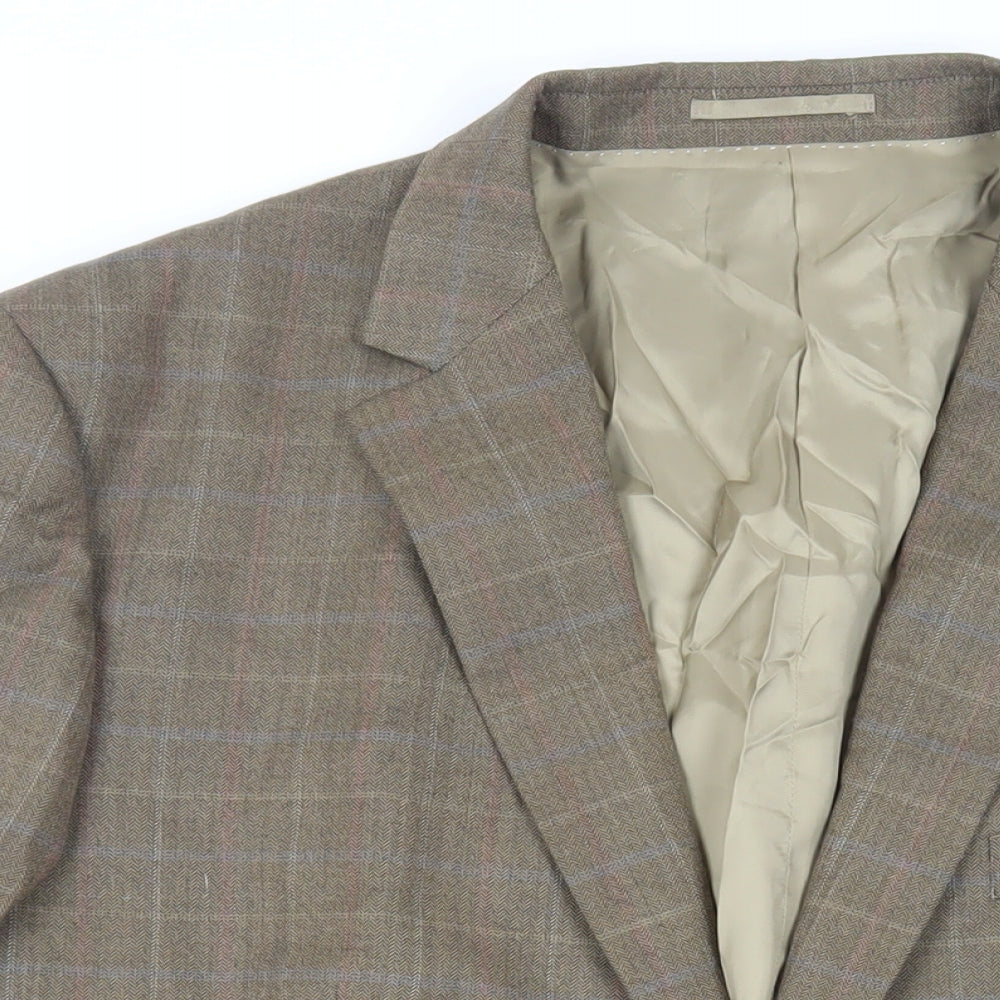 Wellington Mens Brown Plaid Wool Jacket Suit Jacket Size 50 Regular