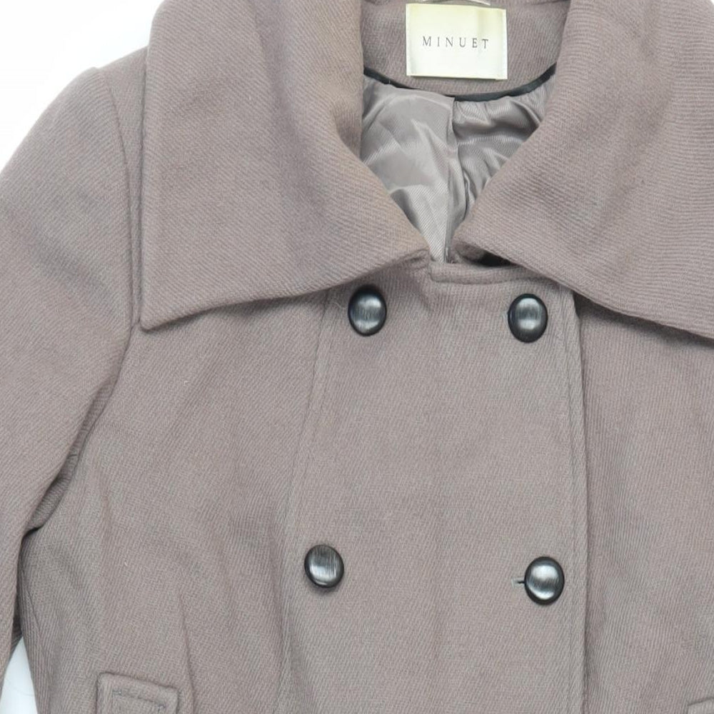 Minuet Womens Grey Pea Coat Coat Size 16 Button