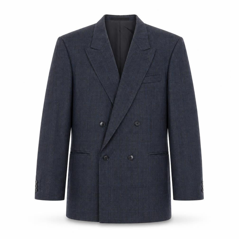 Front view of Burton men’s blue plaid wool jacket suit jacket, size 40, regular