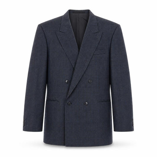 Front view of Burton men’s blue plaid wool jacket suit jacket, size 40, regular