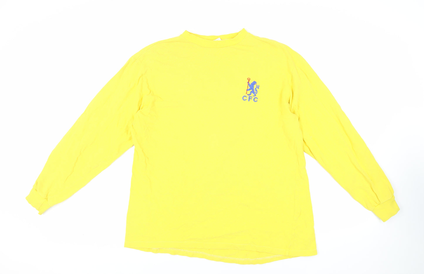 Chelsea FC Mens Yellow Cotton T-Shirt Size L Crew Neck - Logo