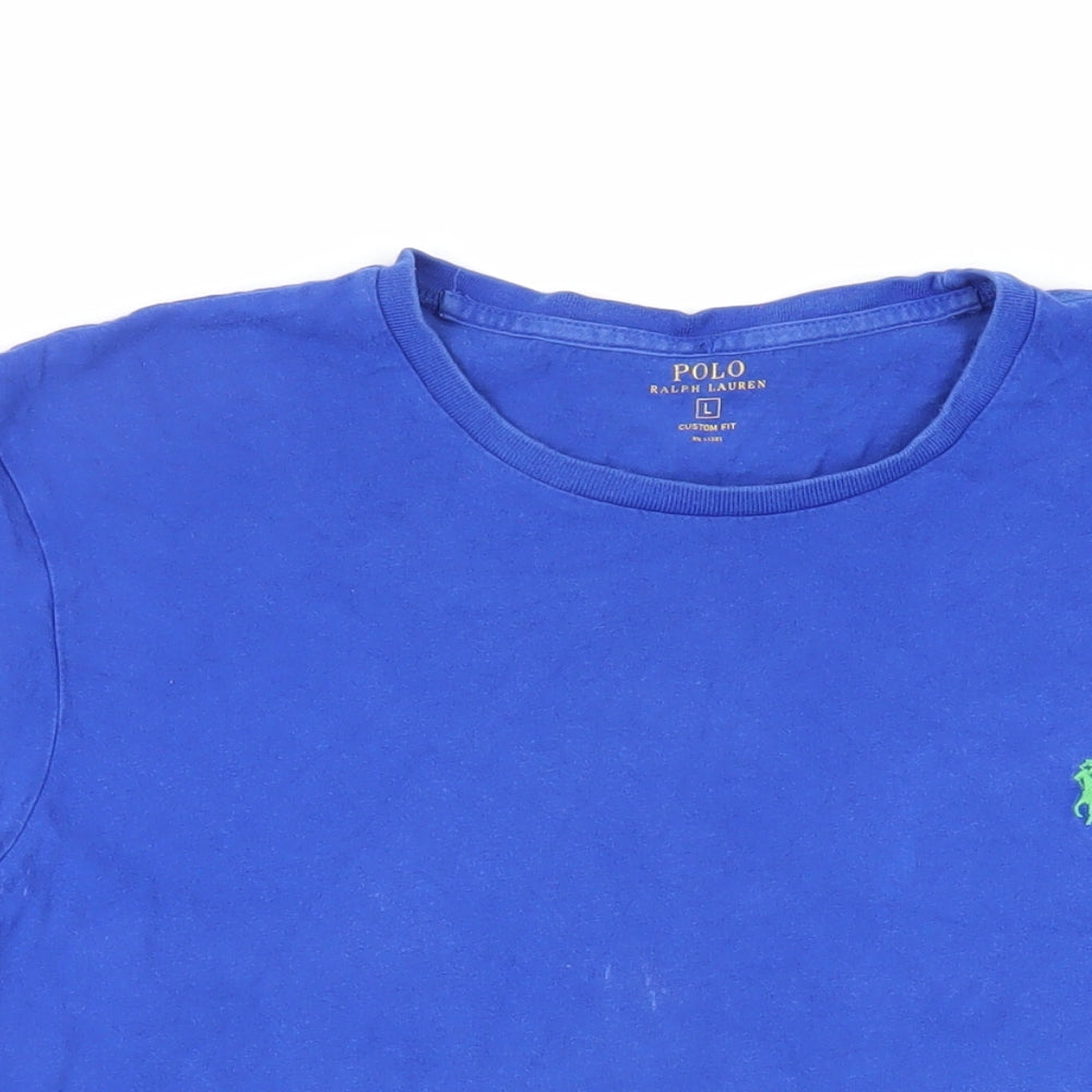 Polo Ralph Lauren Mens Blue Cotton T-Shirt Size L Crew Neck - Logo